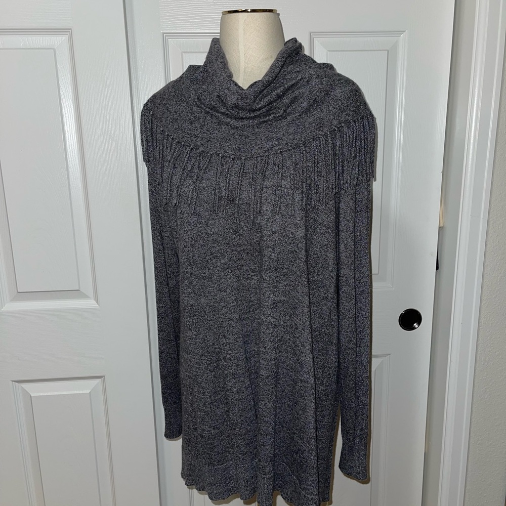 📍SOLD Chelsea & Theodore Charcoal Cowl Neck Fringe Sweater